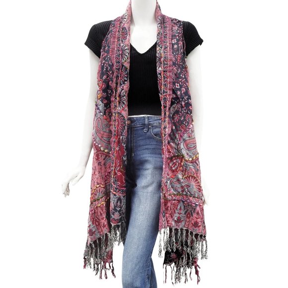 New Raspberry Grey Raj Boho Vest Embroidered Fringe 1 Size Women Gift For Her - Picture 1 of 6